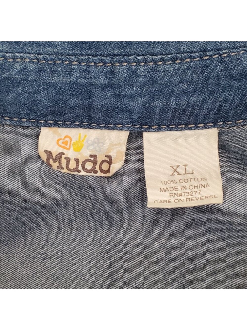 Mudd Jrs XL Shirt Denim Chambray Pearl Snap Button Down Western Country Pockets - Picture 8 of 9